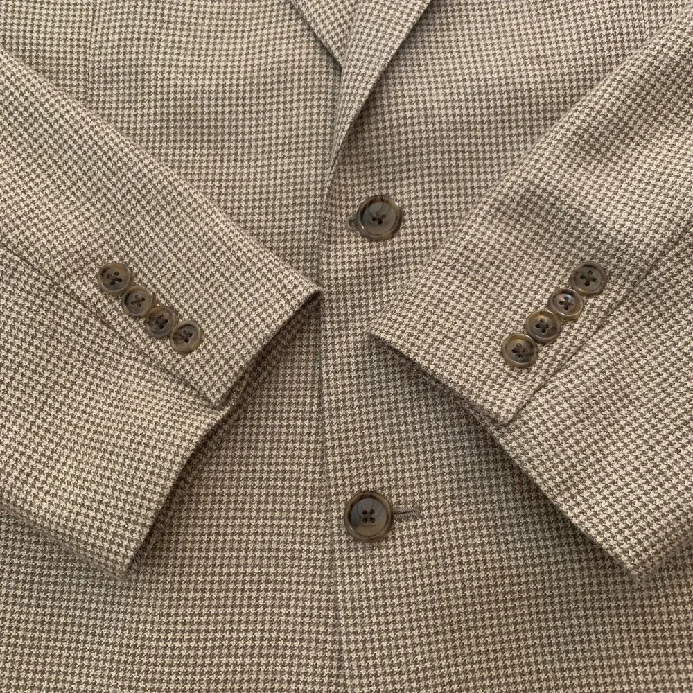Palm‎ Beach Houndstooth Mens Beige Blazer Silk Wool Blend Sport Coat Jacket 42L